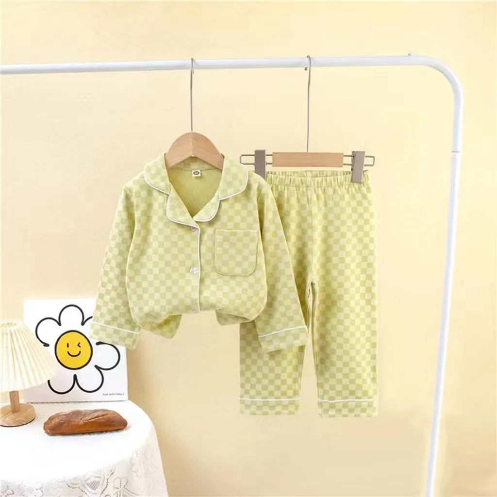 [225815] - Setelan Baju Tidur Piyama Kemeja Import Anak Cowok Cewek - Motif Chess Box