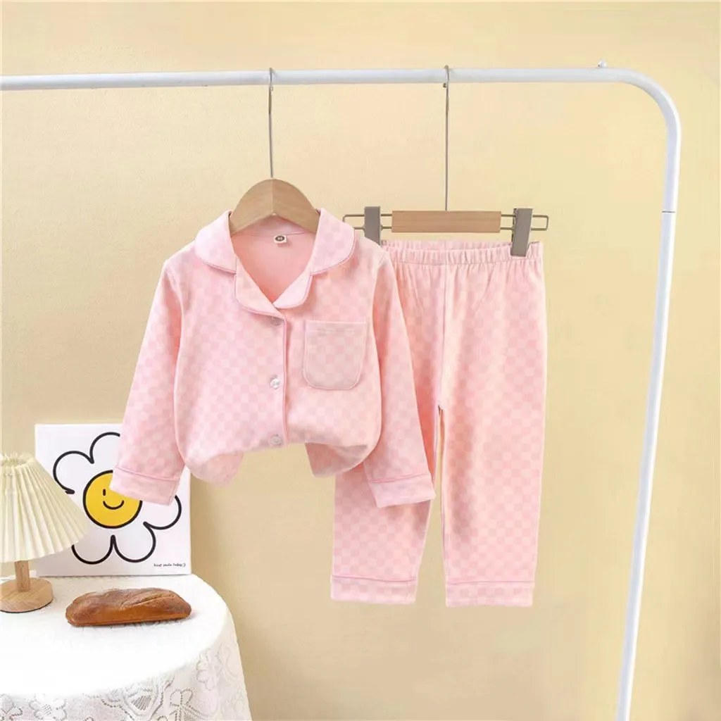 [225815] - Setelan Baju Tidur Piyama Kemeja Import Anak Cowok Cewek - Motif Chess Box