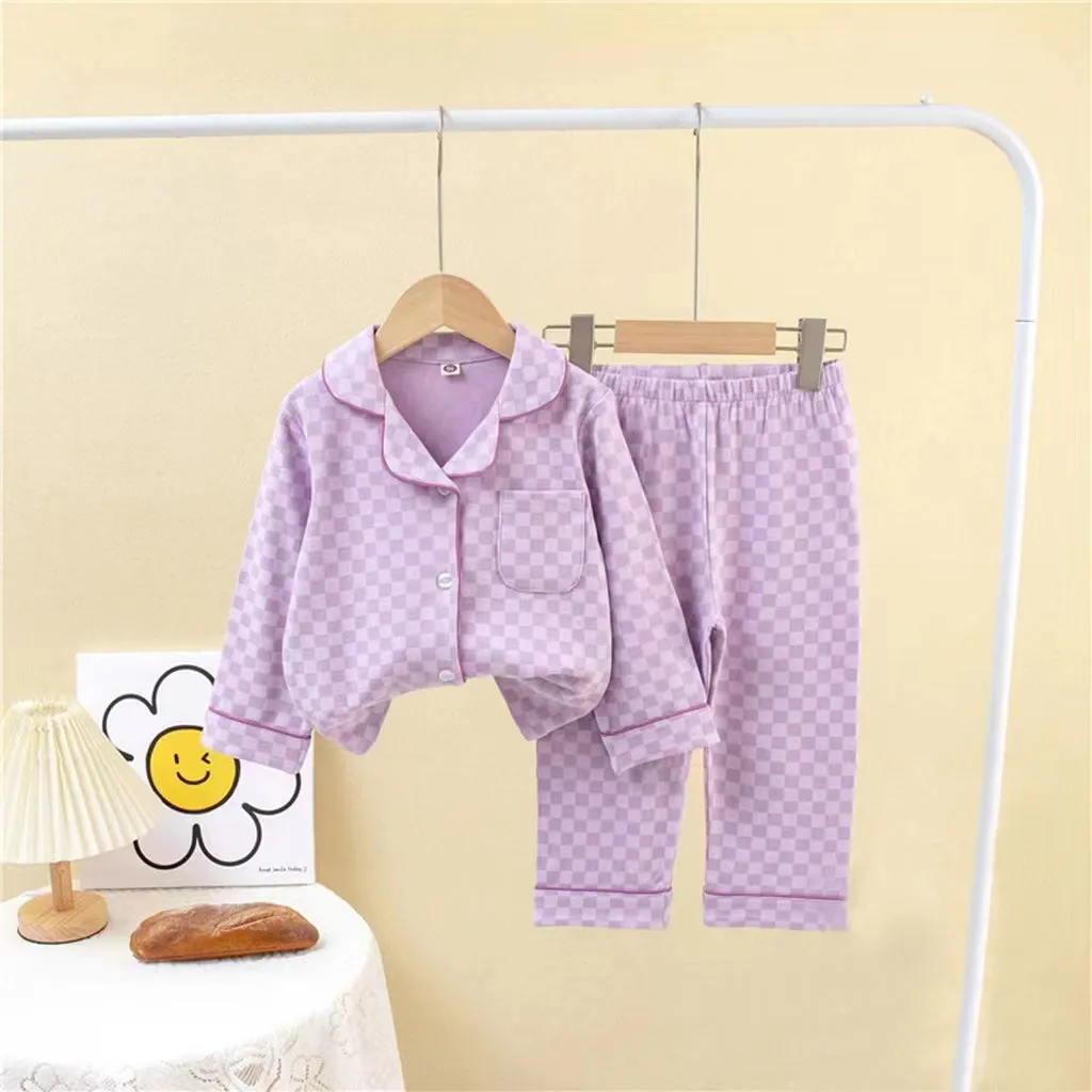 [225815] - Setelan Baju Tidur Piyama Kemeja Import Anak Cowok Cewek - Motif Chess Box