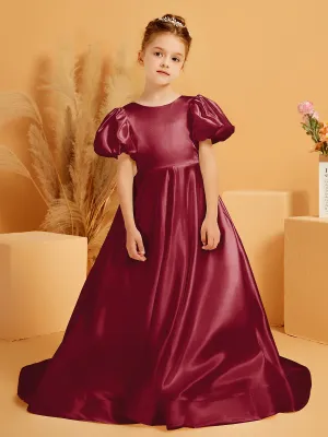 A-Line Pleated Satin Flower Girl Dress Burgundy