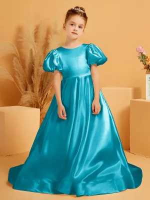 A-Line Pleated Satin Flower Girl Dress Jade