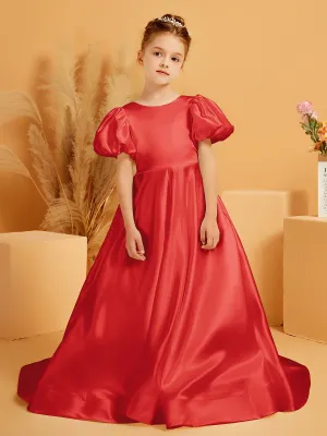 A-Line Pleated Satin Flower Girl Dress Red