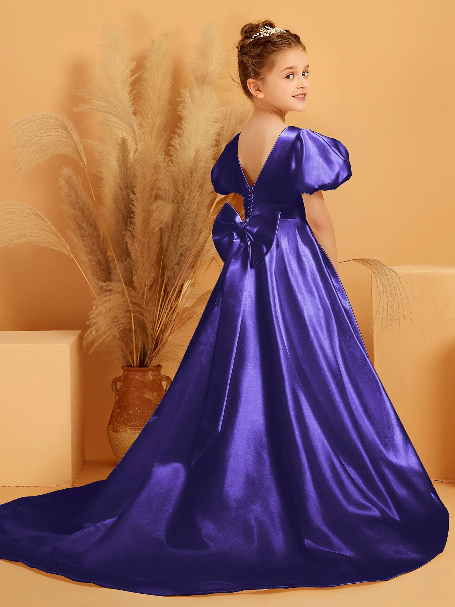 A-Line Pleated Satin Flower Girl Dress Regency