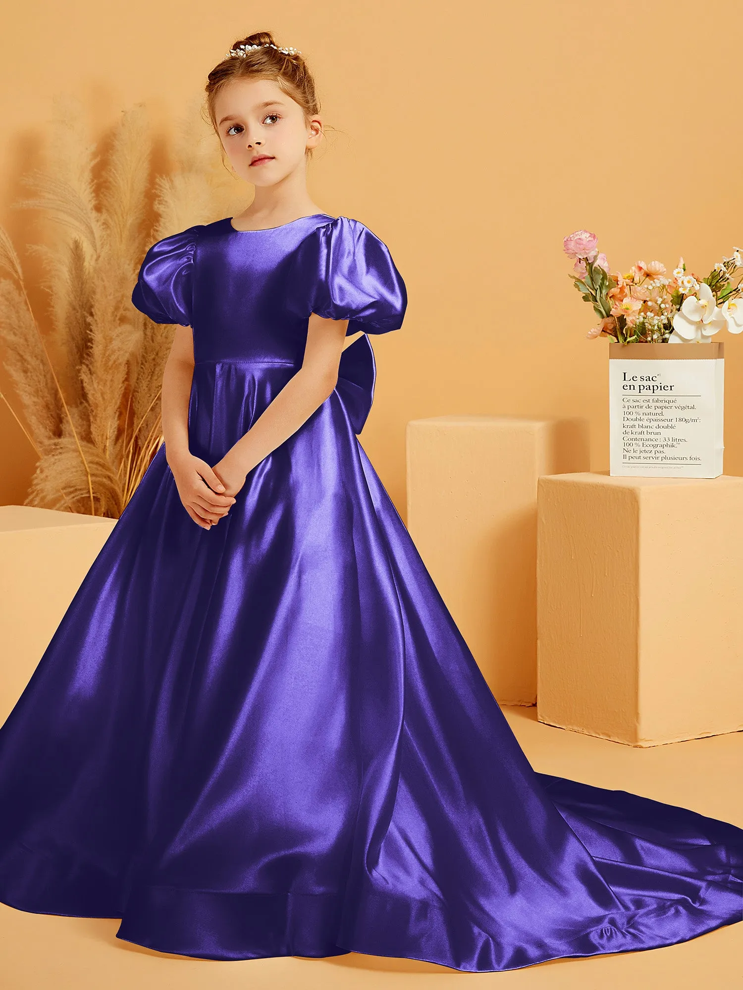 A-Line Pleated Satin Flower Girl Dress Regency