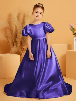 A-Line Pleated Satin Flower Girl Dress Regency