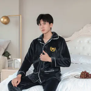 Antistatic Autumn And Winter Flannel Thickened Men's Home Service - Men's Pajama Set