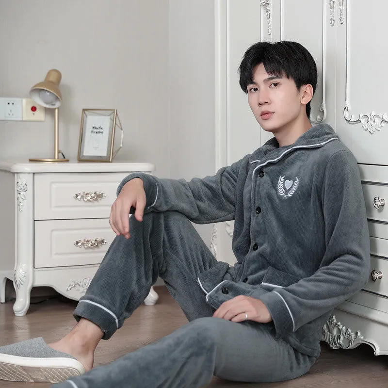 Antistatic Autumn And Winter Flannel Thickened Men's Home Service - Men's Pajama Set