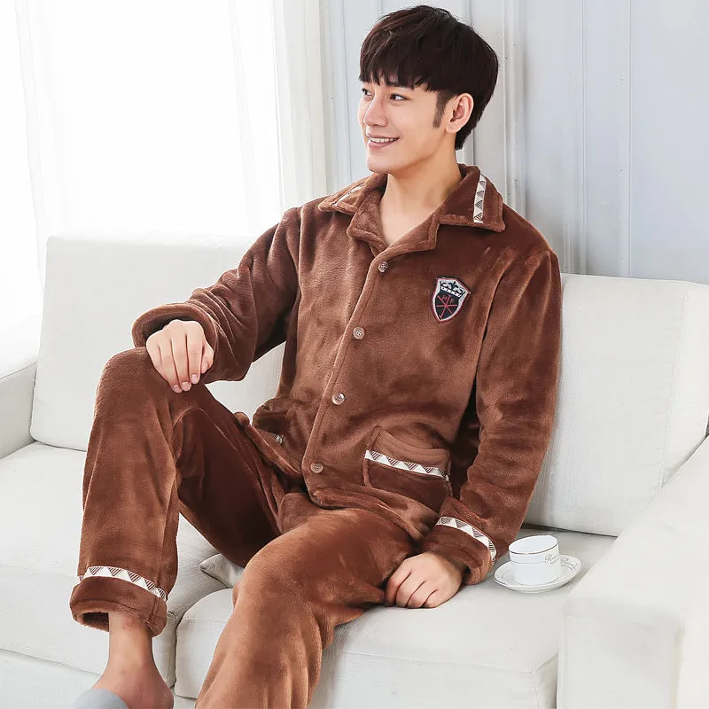 Antistatic Autumn And Winter Flannel Thickened Men's Home Service - Men's Pajama Set