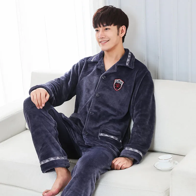 Antistatic Autumn And Winter Flannel Thickened Men's Home Service - Men's Pajama Set