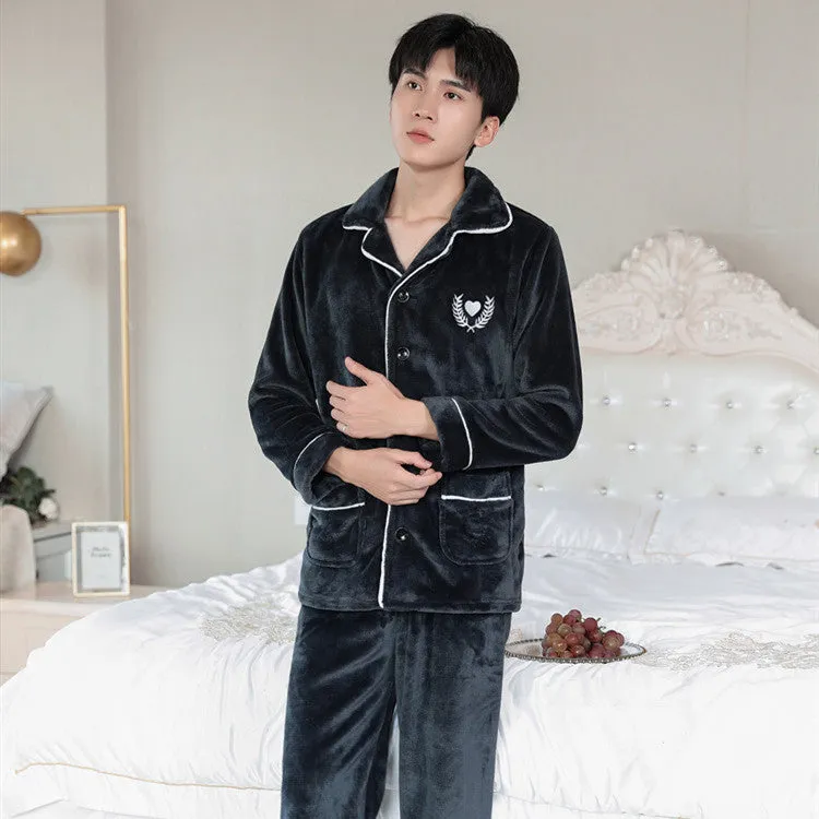 Antistatic Autumn And Winter Flannel Thickened Men's Home Service - Men's Pajama Set