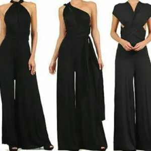 Backless Loose One Shoulder  Bandage Long Wide-leg Jumpsuits