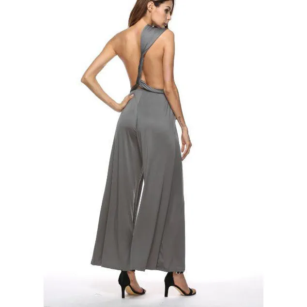 Backless Loose One Shoulder  Bandage Long Wide-leg Jumpsuits