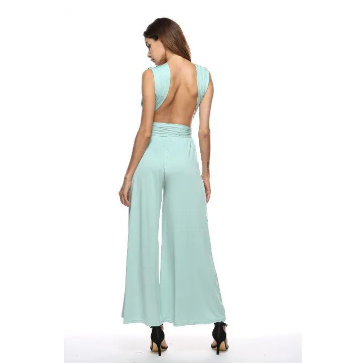 Backless Loose One Shoulder  Bandage Long Wide-leg Jumpsuits