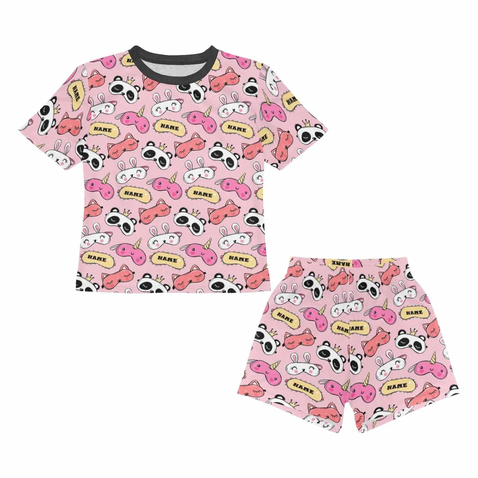 Big Kids Pajamas Custom Name Cartoon Pink Sleepwear Personalized Kids' Short Pajama Set For Girls 8-15Y