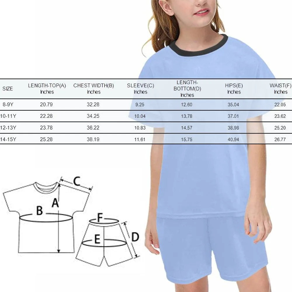 Big Kids Pajamas Custom Name Cartoon Pink Sleepwear Personalized Kids' Short Pajama Set For Girls 8-15Y