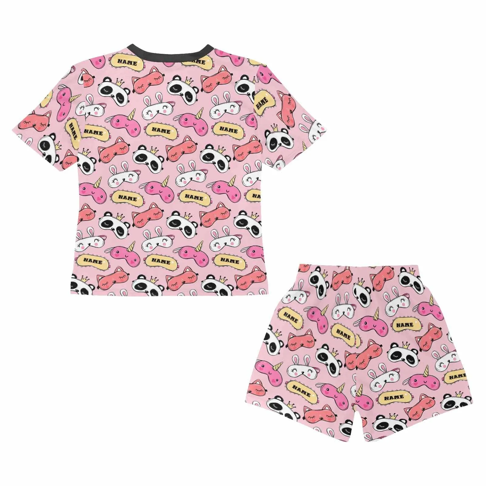 Big Kids Pajamas Custom Name Cartoon Pink Sleepwear Personalized Kids' Short Pajama Set For Girls 8-15Y