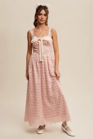 Bow Lace Maxi Dress - Baby Pink