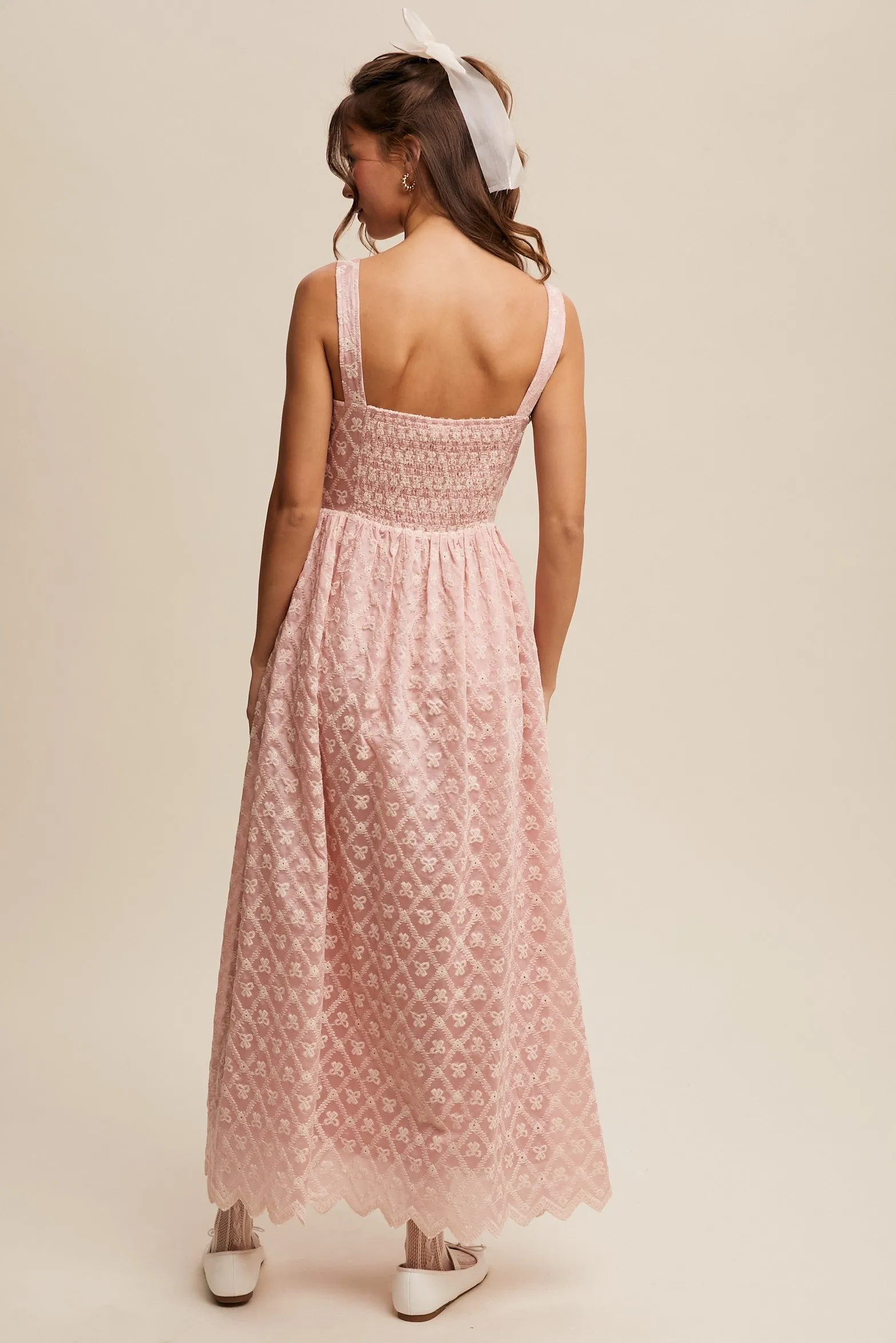 Bow Lace Maxi Dress - Baby Pink