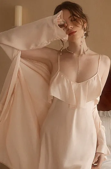Bridal Wedding Nightgown 2 Piece Satin with Padding