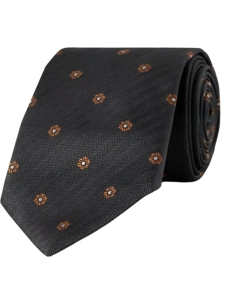 Brunello Cucinelli Black Floral Embroidered Mens Tie