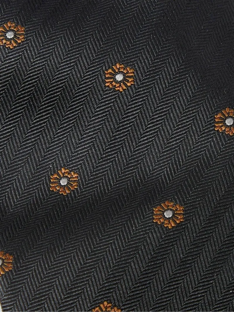 Brunello Cucinelli Black Floral Embroidered Mens Tie