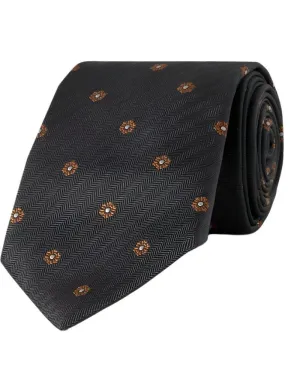 Brunello Cucinelli Black Floral Embroidered Mens Tie