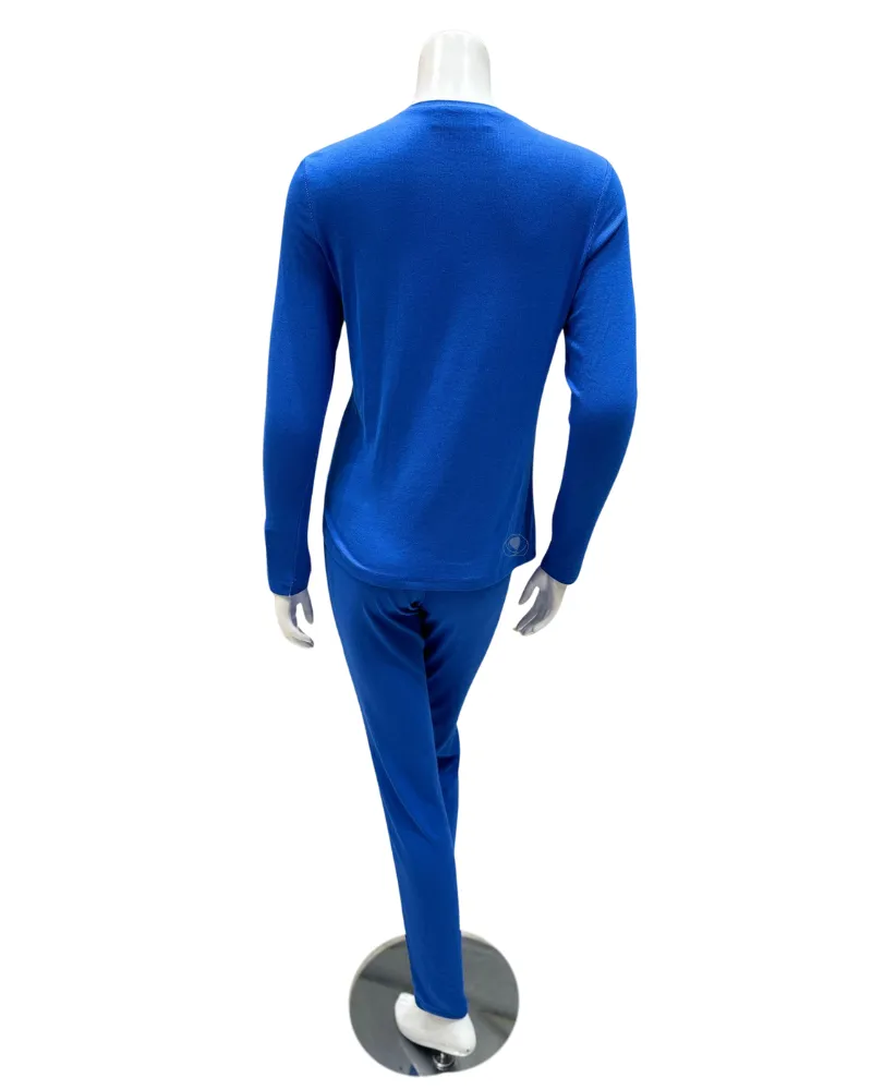 C-7143 Royal Blue Emblem Ribbed V Neck Modal Pajamas Set