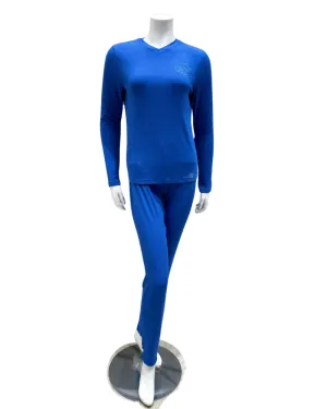 C-7143 Royal Blue Emblem Ribbed V Neck Modal Pajamas Set