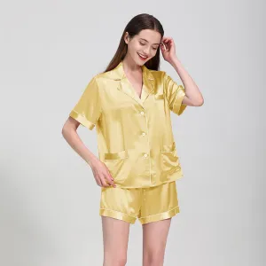 Classic Short Sleeves Silk Pyjamas Set 100% Pure Silk Shorts Sleepwear For Womens