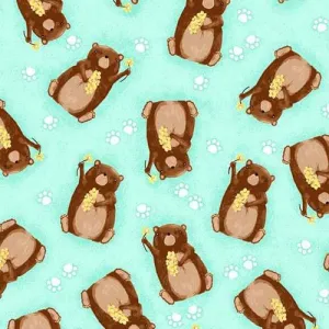 Comfy Flannel  -  Bears - Aqua N1036-66