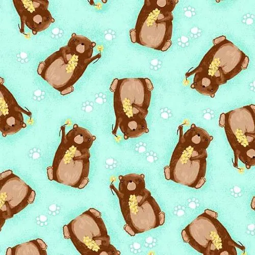 Comfy Flannel  -  Bears - Aqua N1036-66