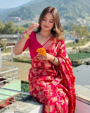 Delectable Dark Pink Soft Silk Saree With Efflorescence Blouse Piece
