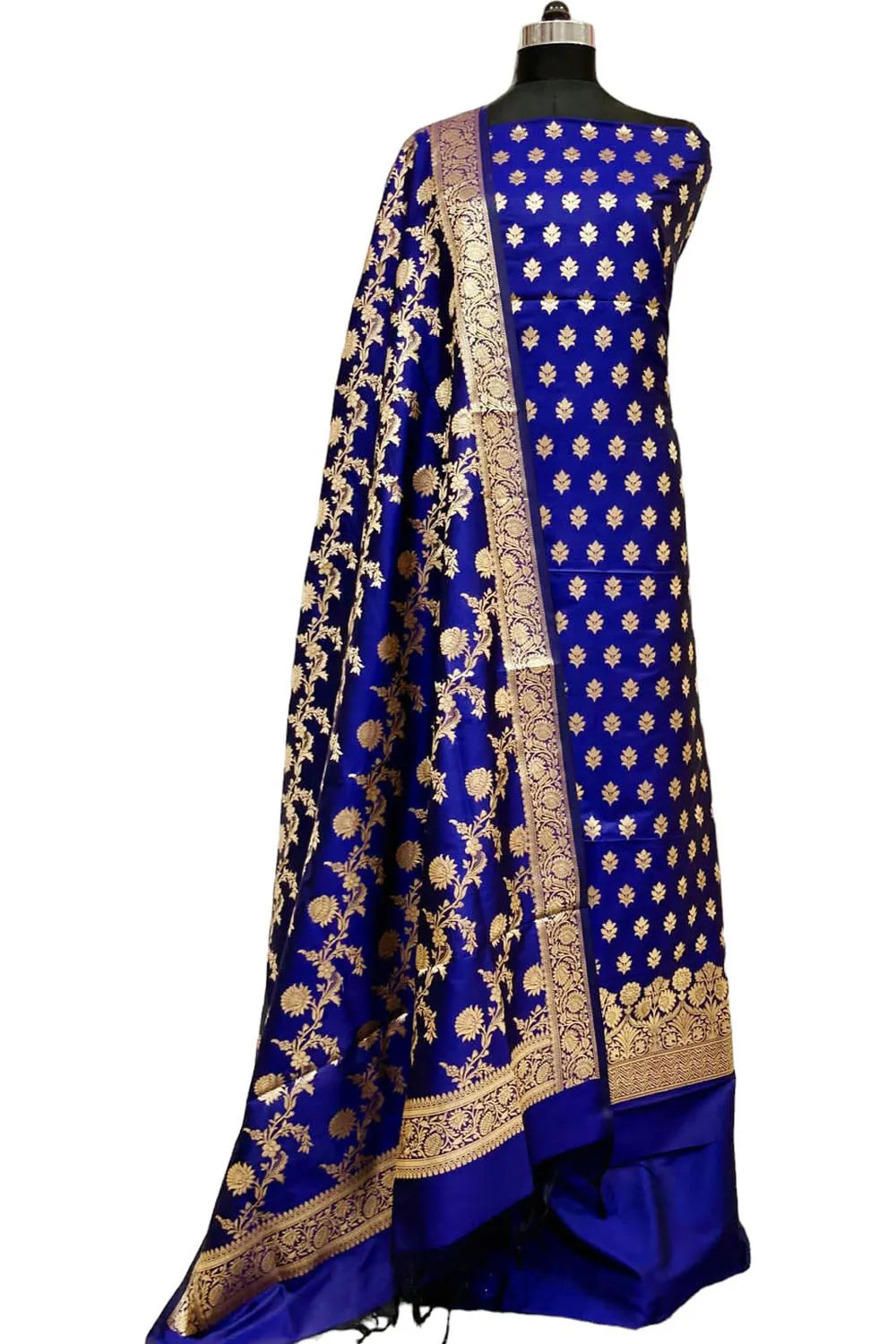 Elegant Blue Banarasi Silk Three Piece Suit Set