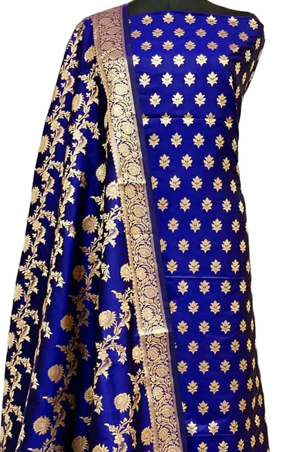 Elegant Blue Banarasi Silk Three Piece Suit Set