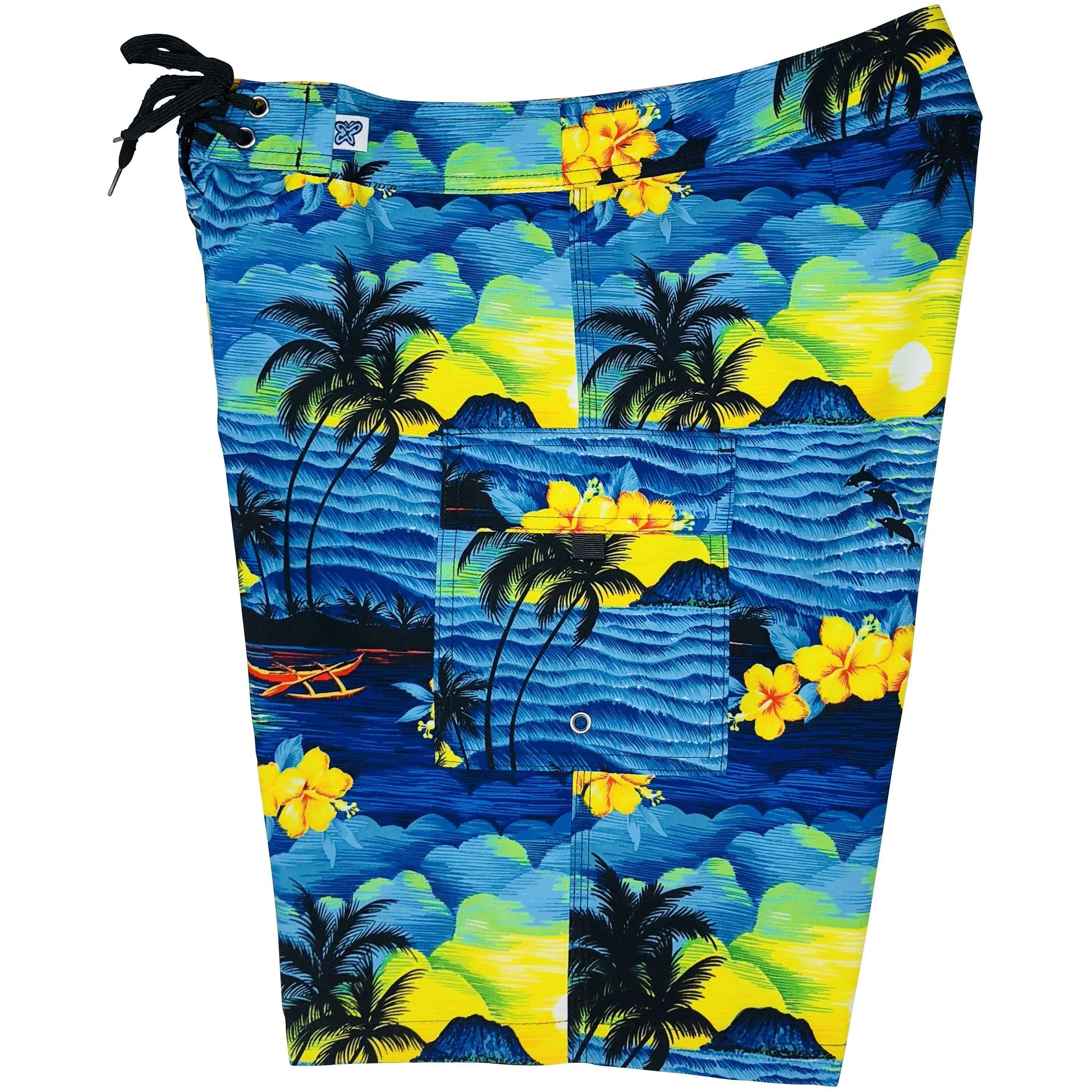 Fixed (Non Elastic) Waist Womens Board Shorts "Picture This" (Blue) * CUSTOM *