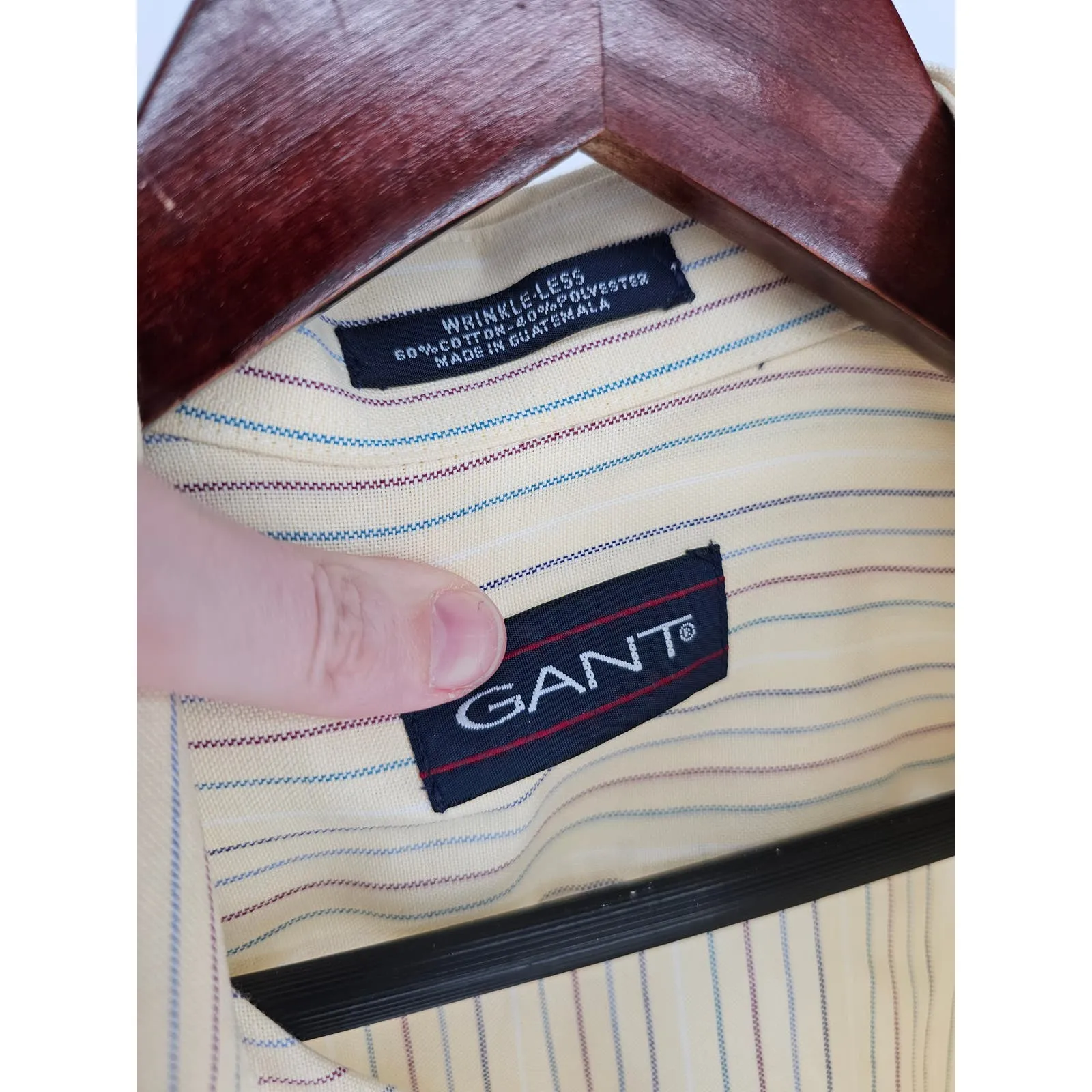 Gant Mens Sz L Long Sleeve Dress Shirt Cotton Blend Light Yellow Striped