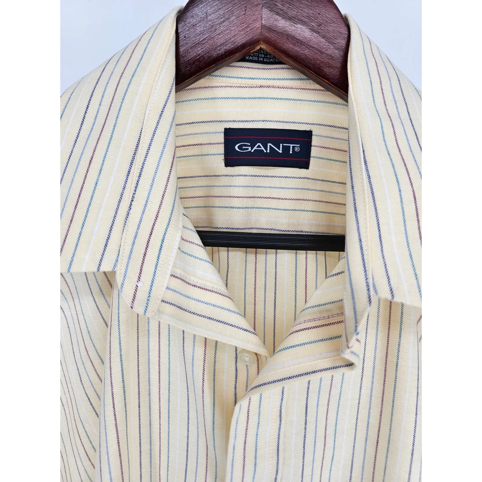 Gant Mens Sz L Long Sleeve Dress Shirt Cotton Blend Light Yellow Striped