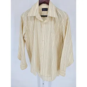Gant Mens Sz L Long Sleeve Dress Shirt Cotton Blend Light Yellow Striped