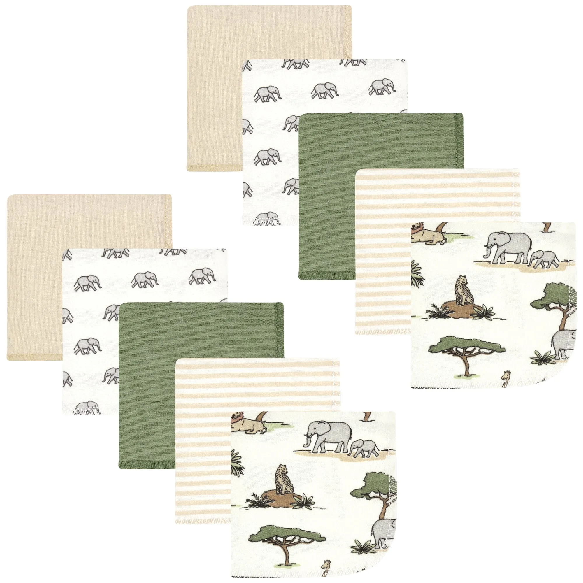 Hudson Baby Flannel Cotton Washcloths, Going On Safari 10Pk