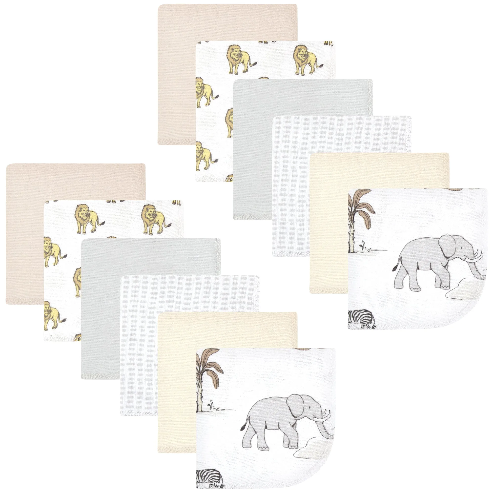 Hudson Baby Flannel Cotton Washcloths, Neutral Safari World 12-Pack