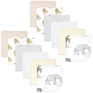 Hudson Baby Flannel Cotton Washcloths, Neutral Safari World 12-Pack