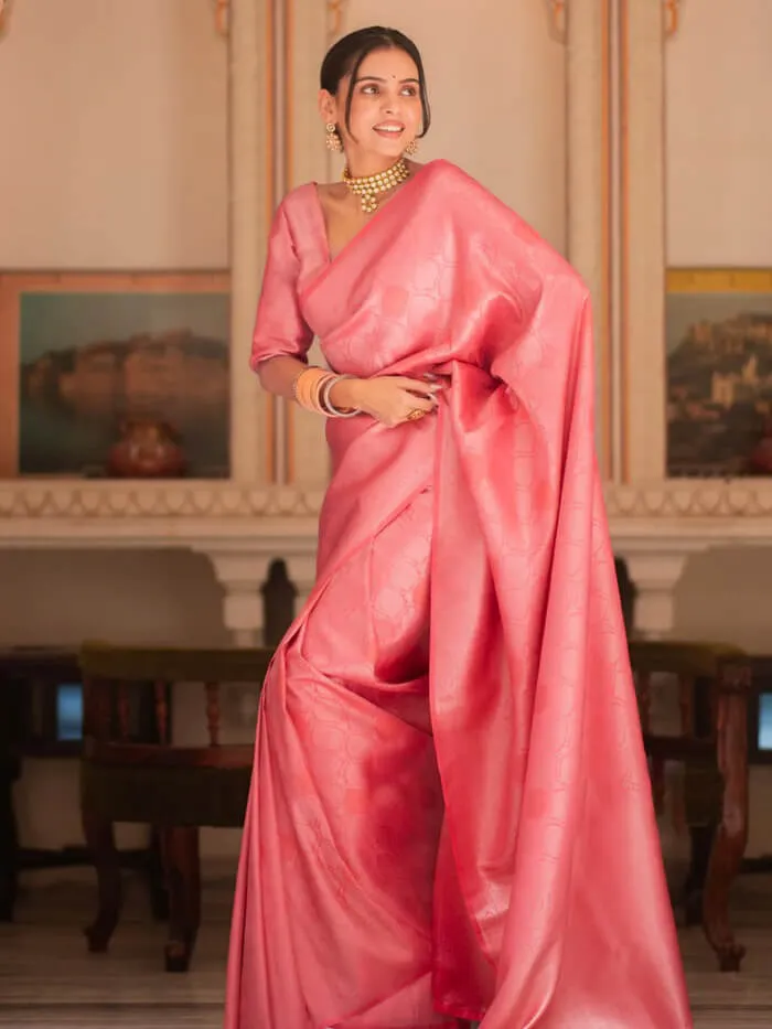 Ineffable Pink Soft Silk Saree With Scrupulous Blouse Piece