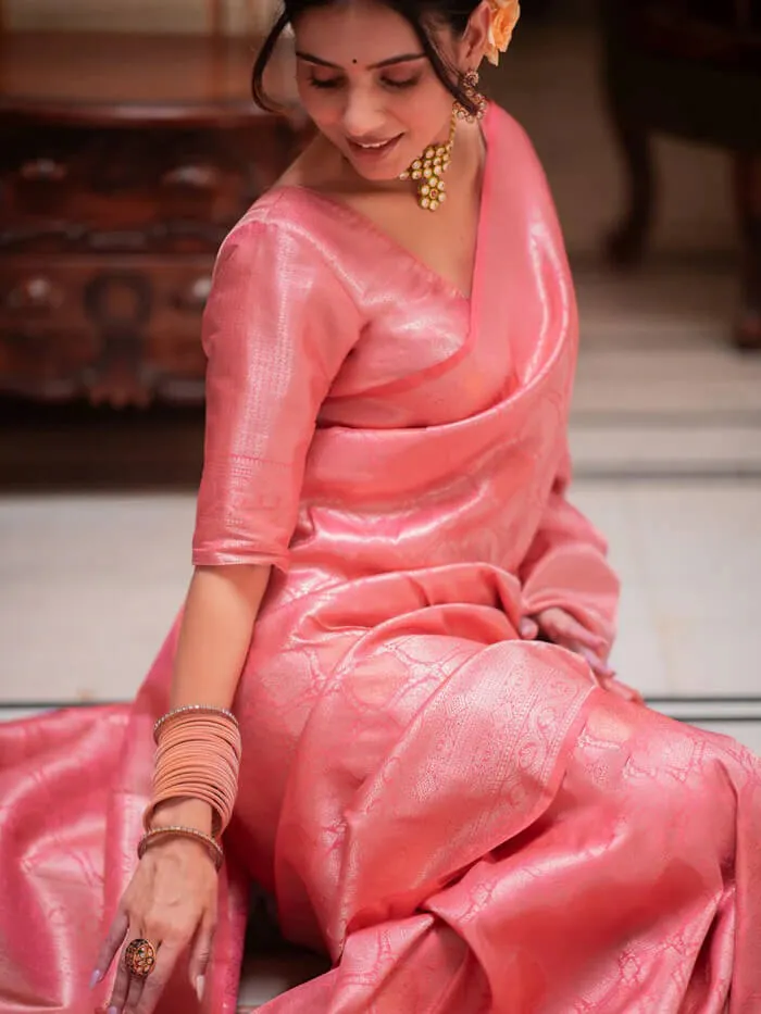 Ineffable Pink Soft Silk Saree With Scrupulous Blouse Piece