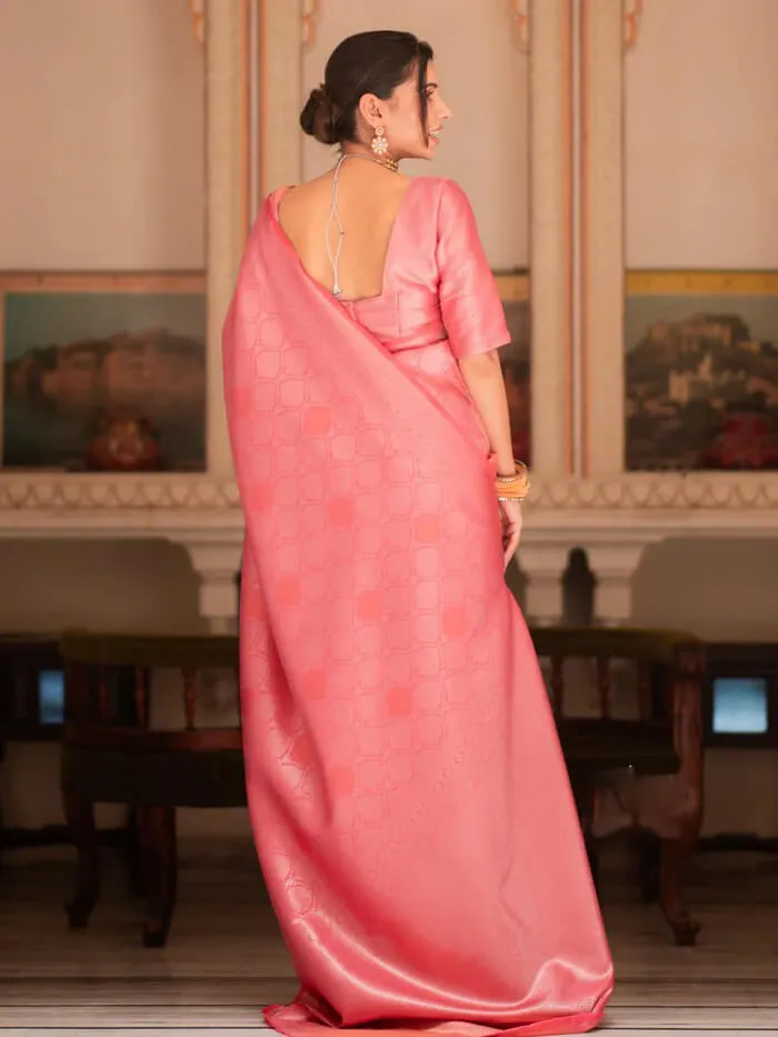 Ineffable Pink Soft Silk Saree With Scrupulous Blouse Piece