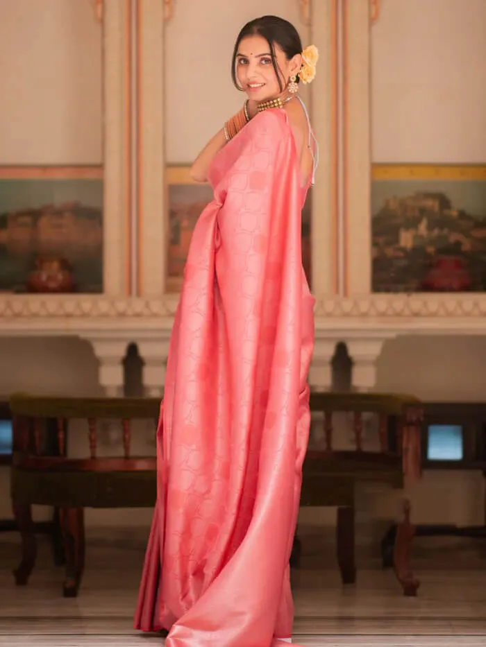 Ineffable Pink Soft Silk Saree With Scrupulous Blouse Piece