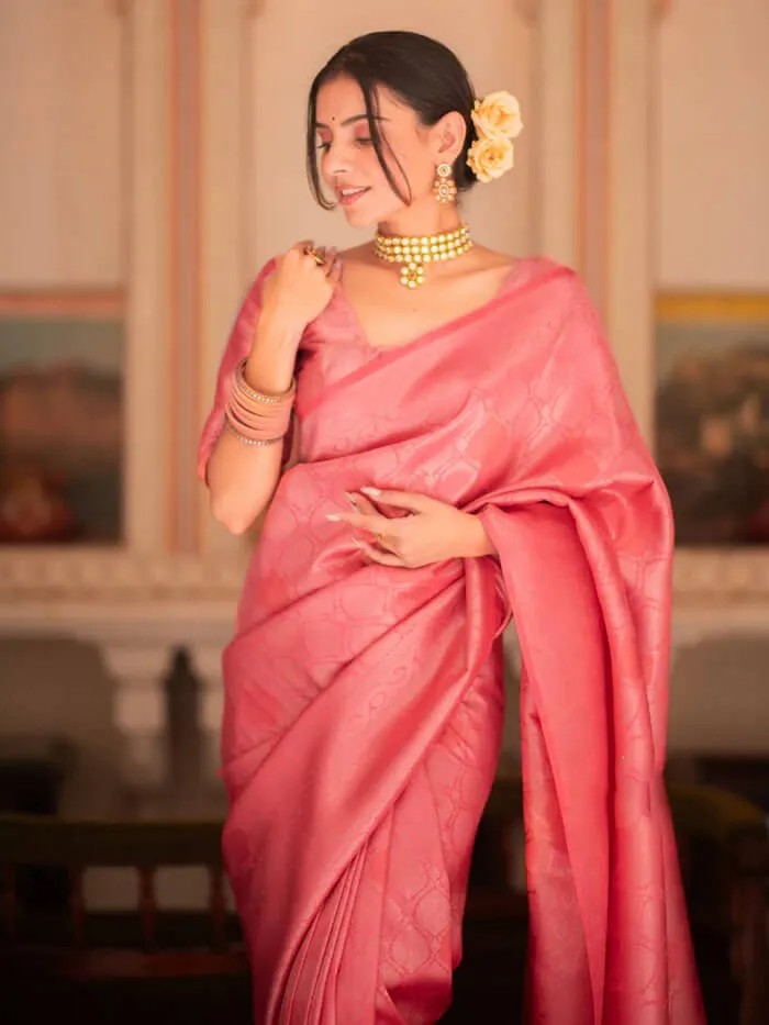 Ineffable Pink Soft Silk Saree With Scrupulous Blouse Piece