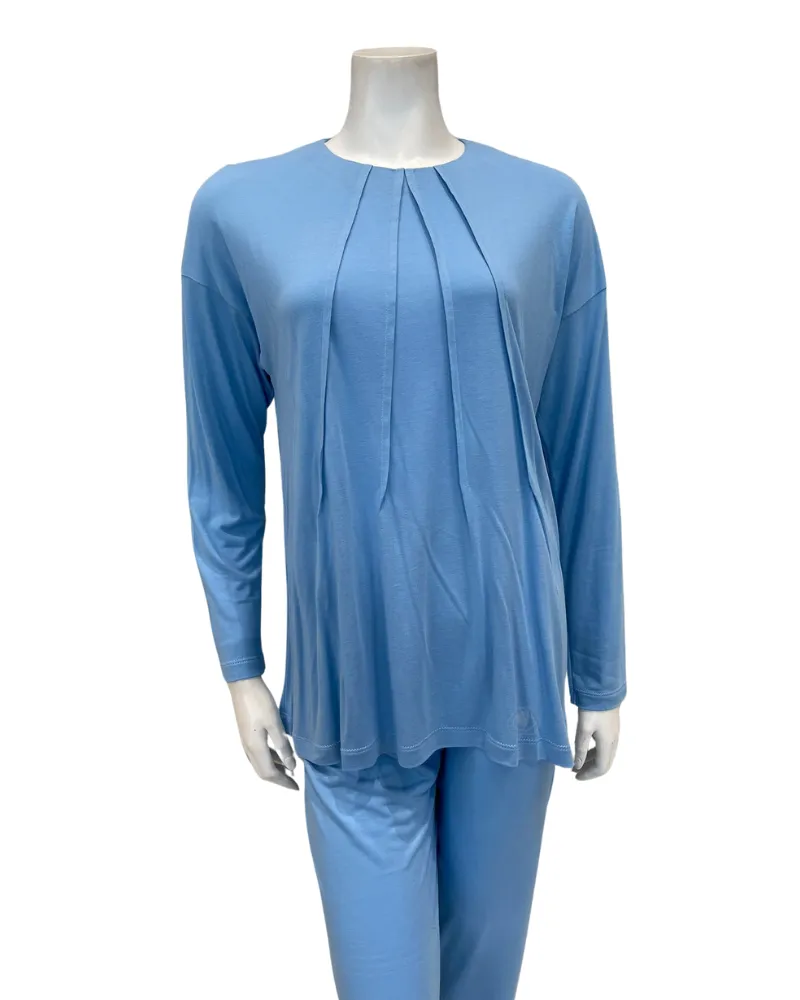 Iora Lingerie Sky Blue Tucks Modal Pajamas Set