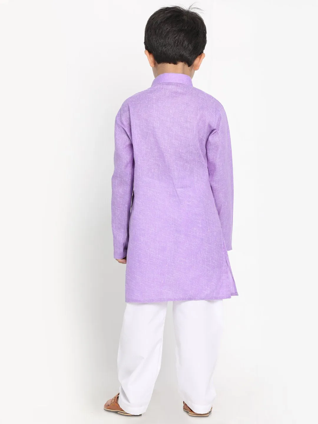 Jashvi Boys' Lavender Cotton Blend Kurta and Pyjama Set