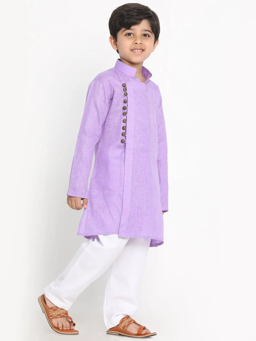Jashvi Boys' Lavender Cotton Blend Kurta and Pyjama Set