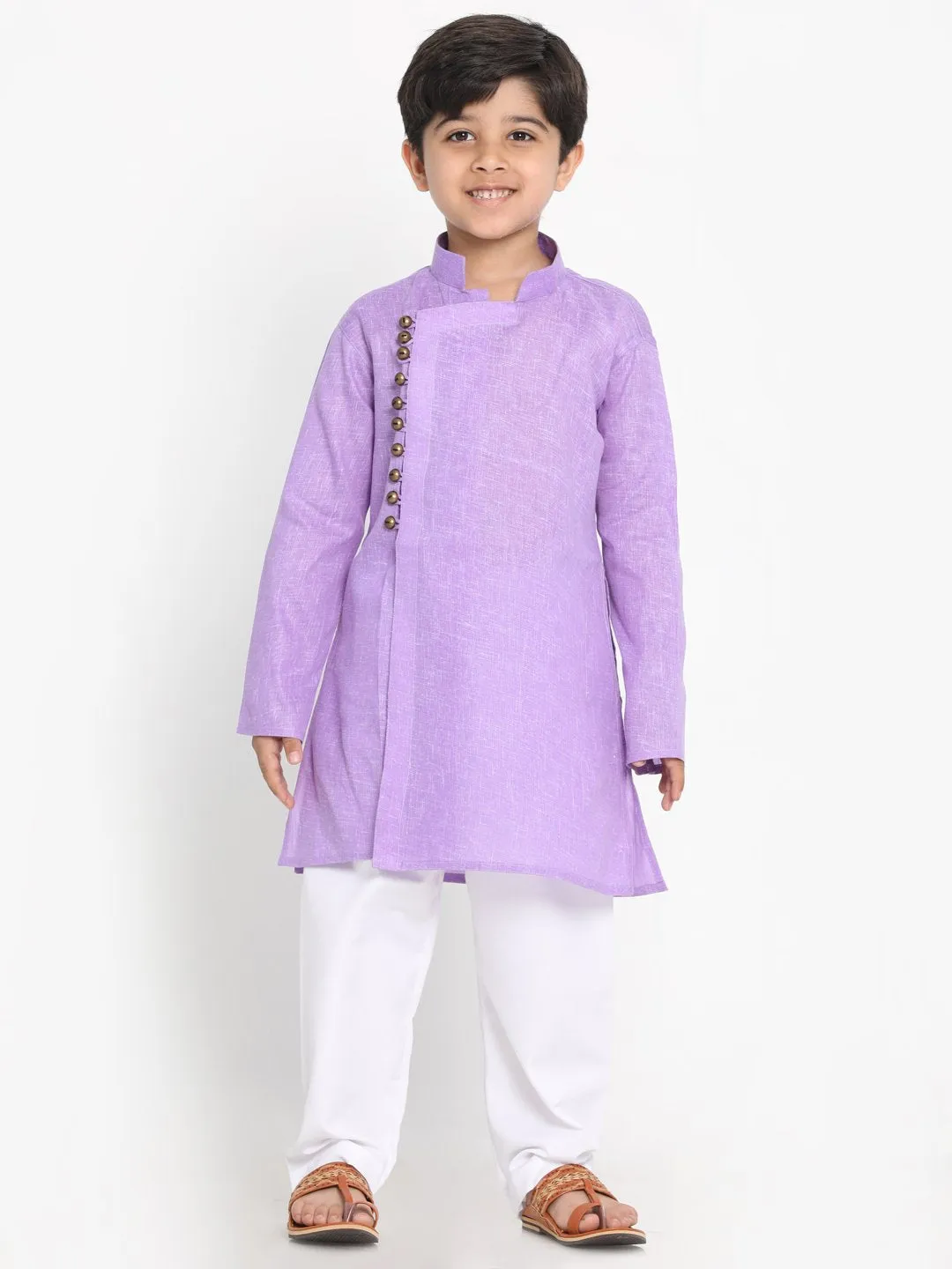 Jashvi Boys' Lavender Cotton Blend Kurta and Pyjama Set